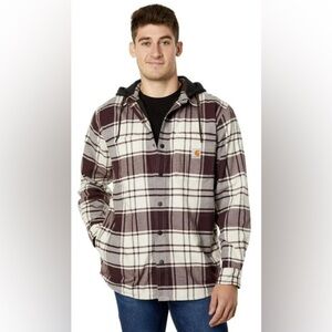 NWT CARHARTT MENS FLANNEL FLEECE LINED HOODED SHIRT JACKET. 3XL TALL.